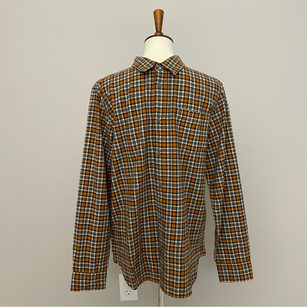 Prana Flannel Shirt Loz Feliz Plaid Slim Fit Organic Cotton Pumpkin Orange Blue